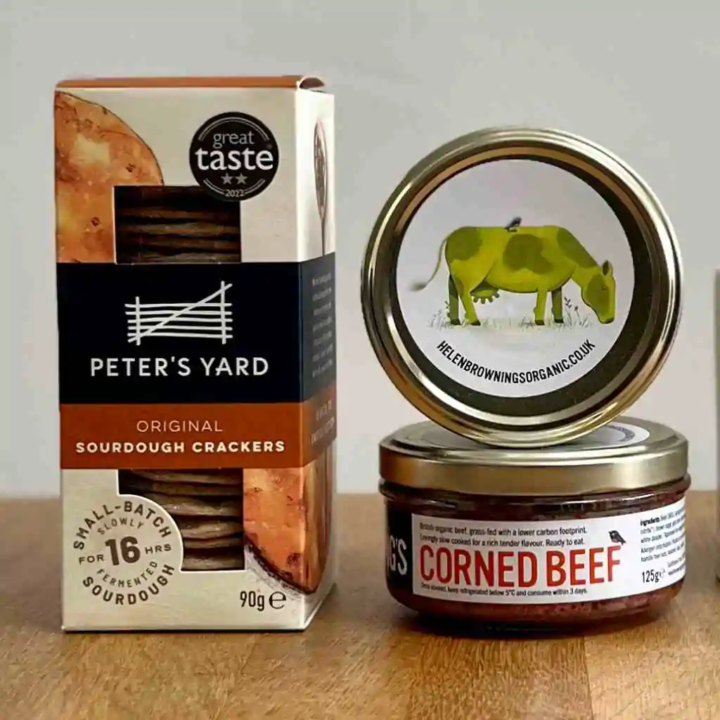Organic Corned Beef & Crackers Gift Set from Helen Browning's Organic Farm
